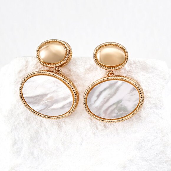 S925 MOP Double Oval Rope Dangle Earrings - Picture 1 of 5